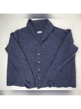 Line Of Trade Cardigan Sweater Mens 2XL XXL Shetland Wool Dark Blue Boxy Big Fit
